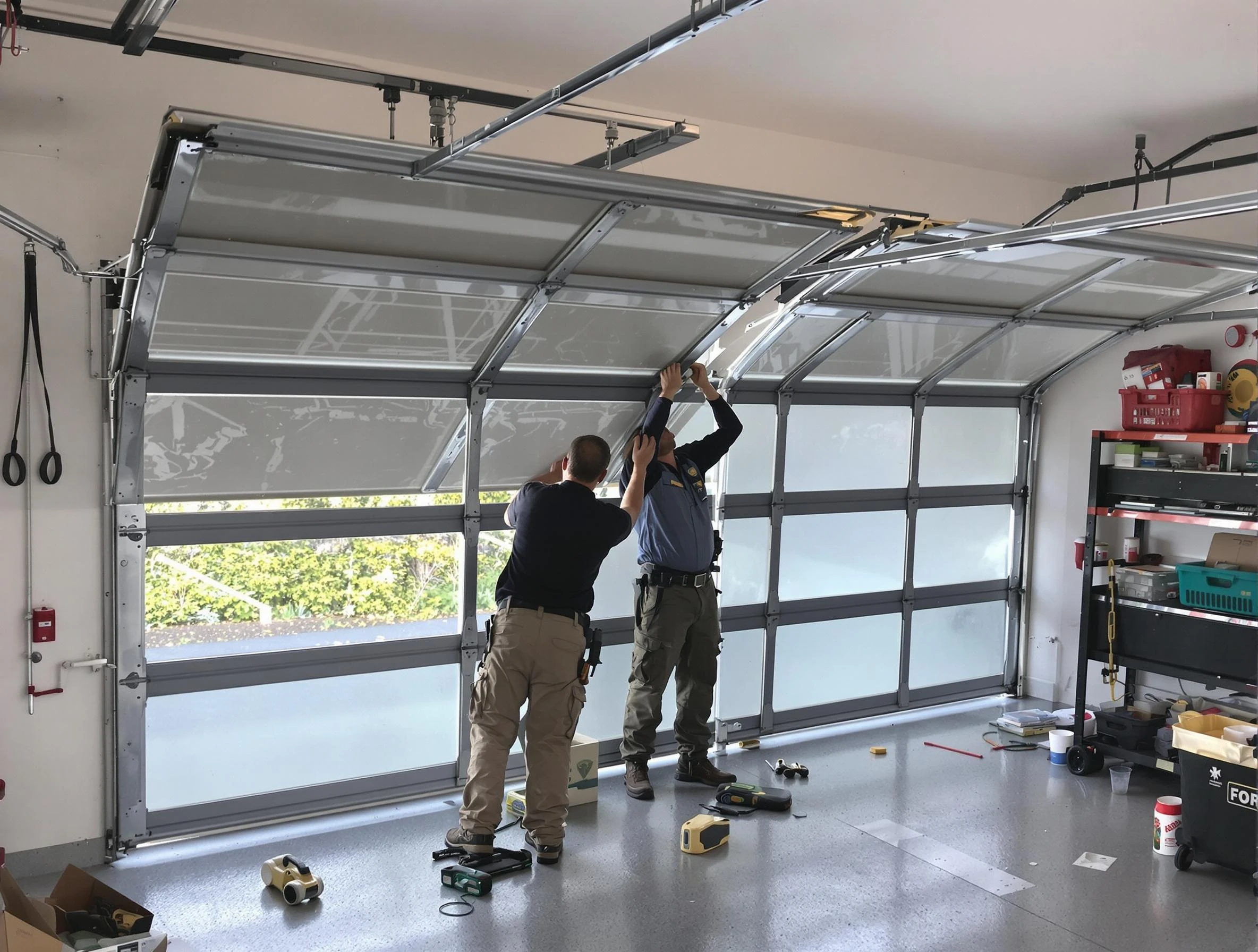 Concord Garage Door Repair expert performing precise panel replacement on Concord garage door